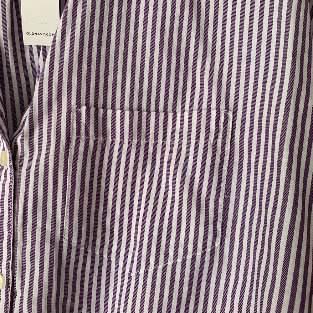 NWT Old Navy Purple and White Stripe Cap Sleeve Burton up shirt - Picture 2 of 9